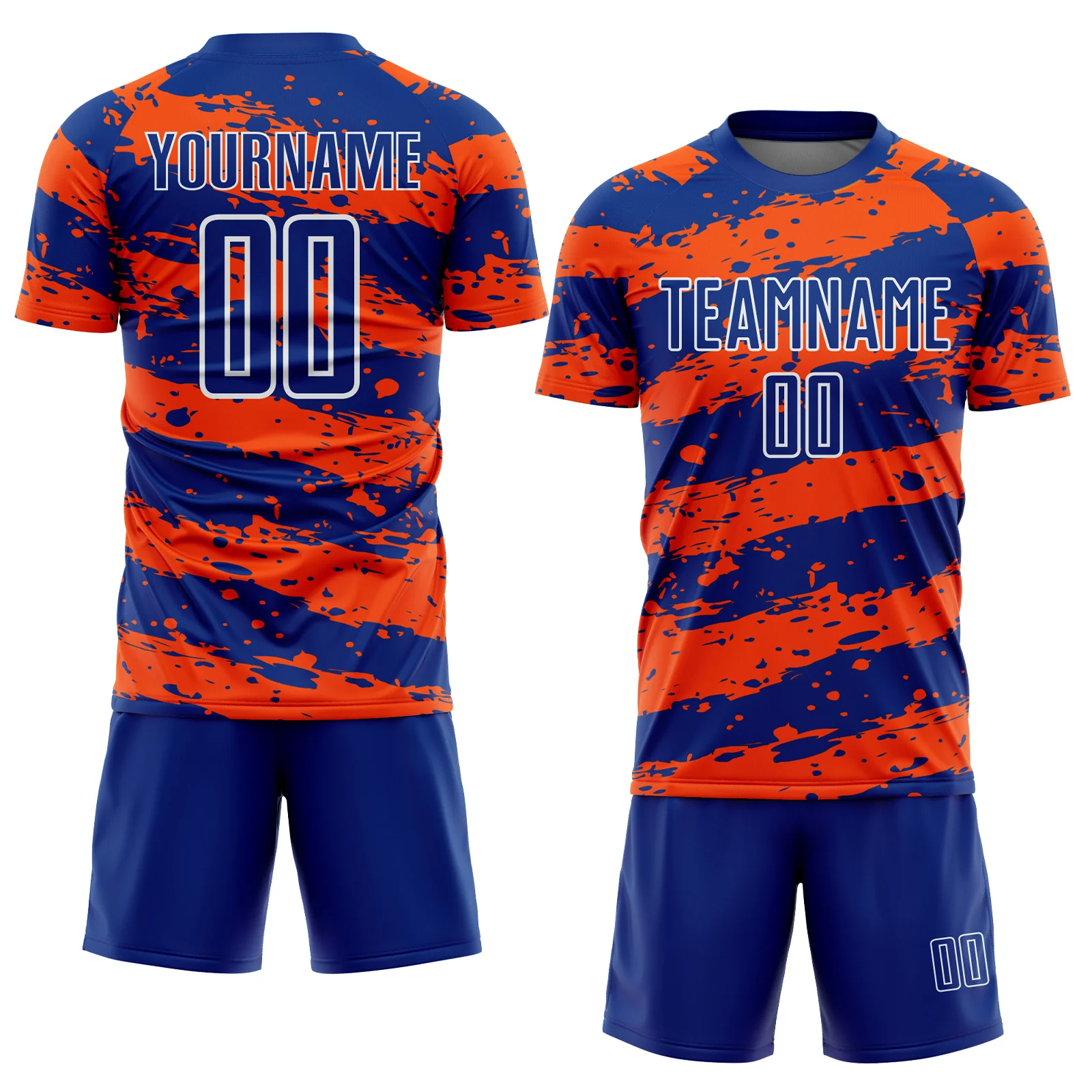 Custom Royal Orange-White Splash Sublimation Soccer Uniform Jersey - Image 2
