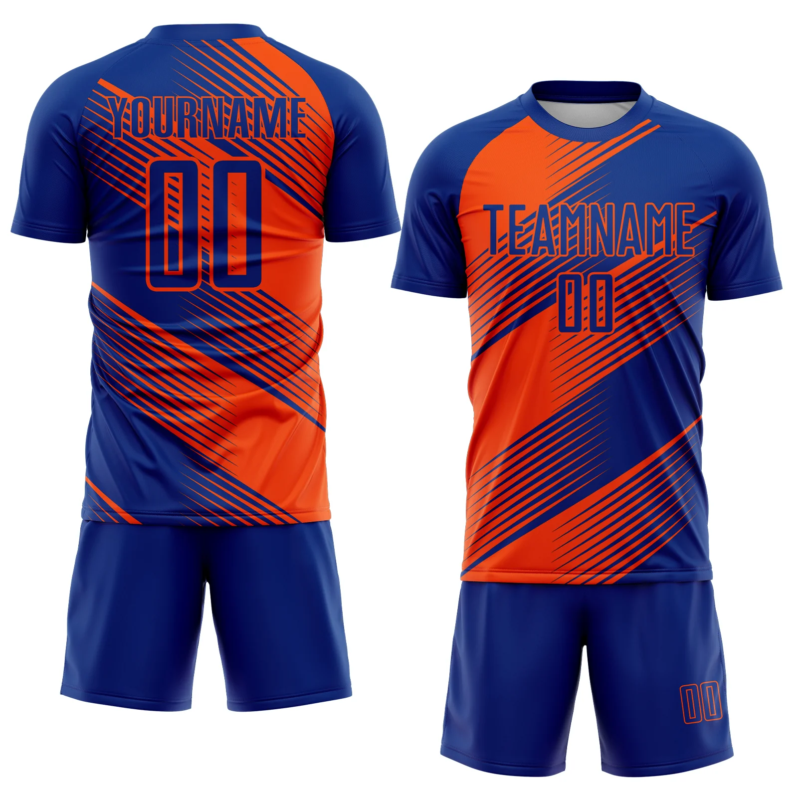 Custom Royal Orange Line Sublimation Soccer Uniform Jersey - Image 2