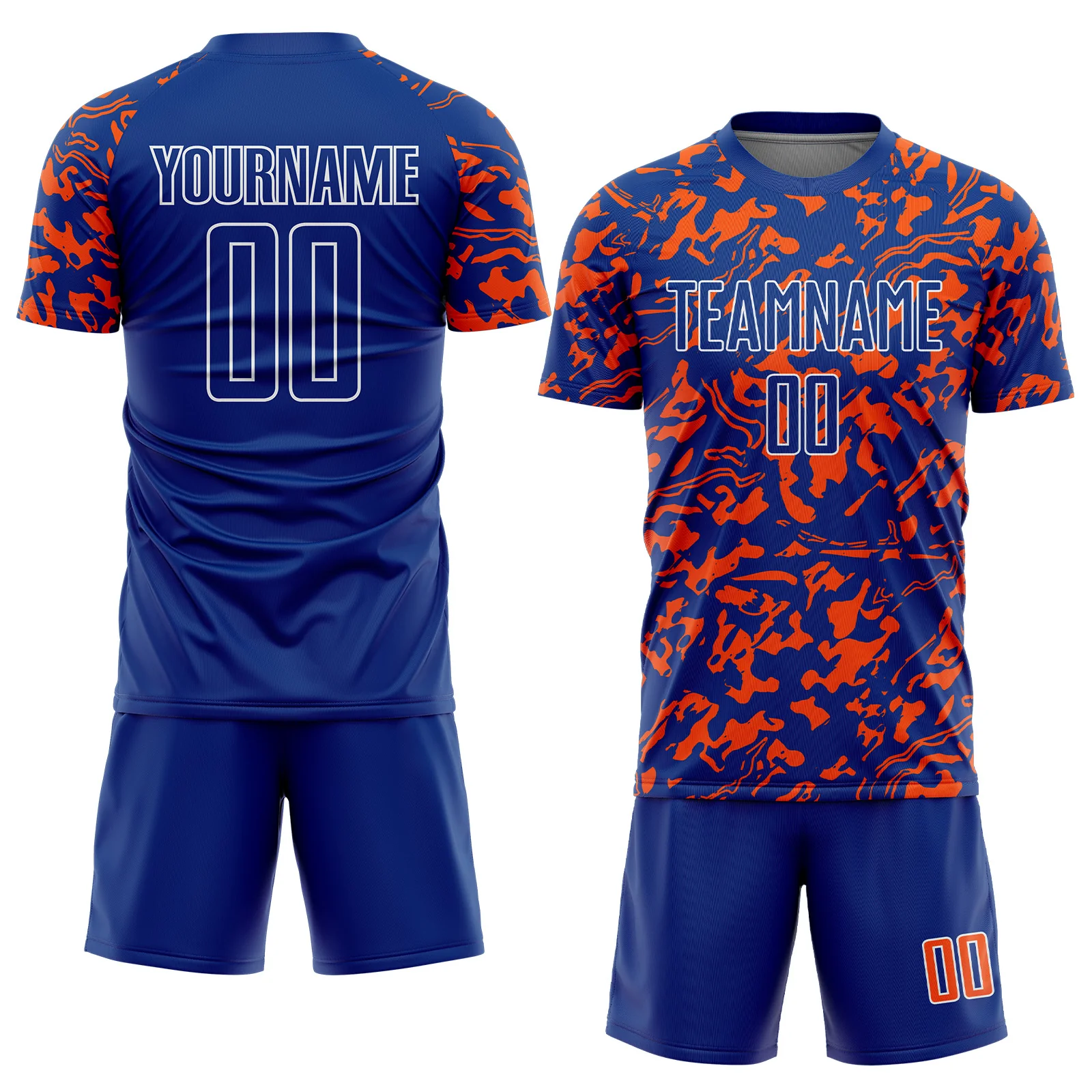 Custom Royal Orange-White Liquid Fluid Pattern Sports Sublimation Soccer Uniform Jersey - Image 2