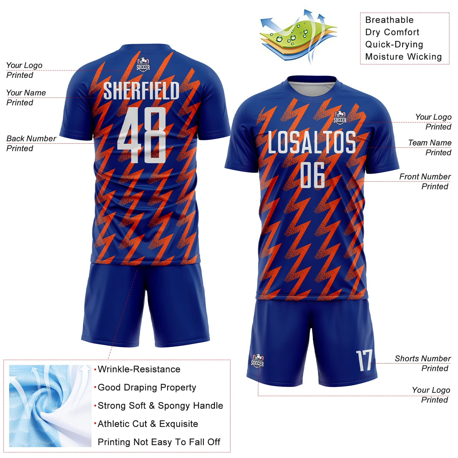 Custom Royal White-Orange Zigzag Shape Sublimation Soccer Uniform Jersey - Image 4