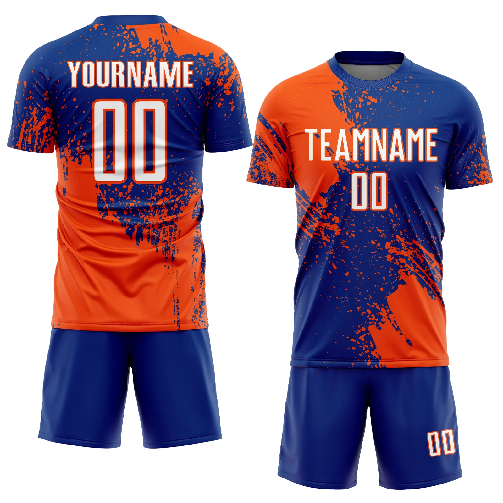 Custom Royal White-Orange Abstract Brush Stroke Sports Sublimation Soccer Uniform Jersey - Image 2