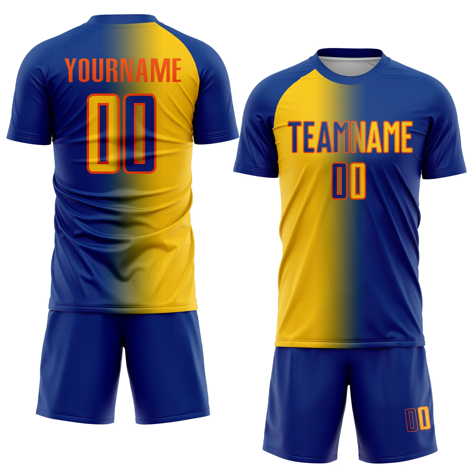 Custom Royal Yellow-Orange Sublimation Gradient Fashion Soccer Uniform Jersey - Image 2