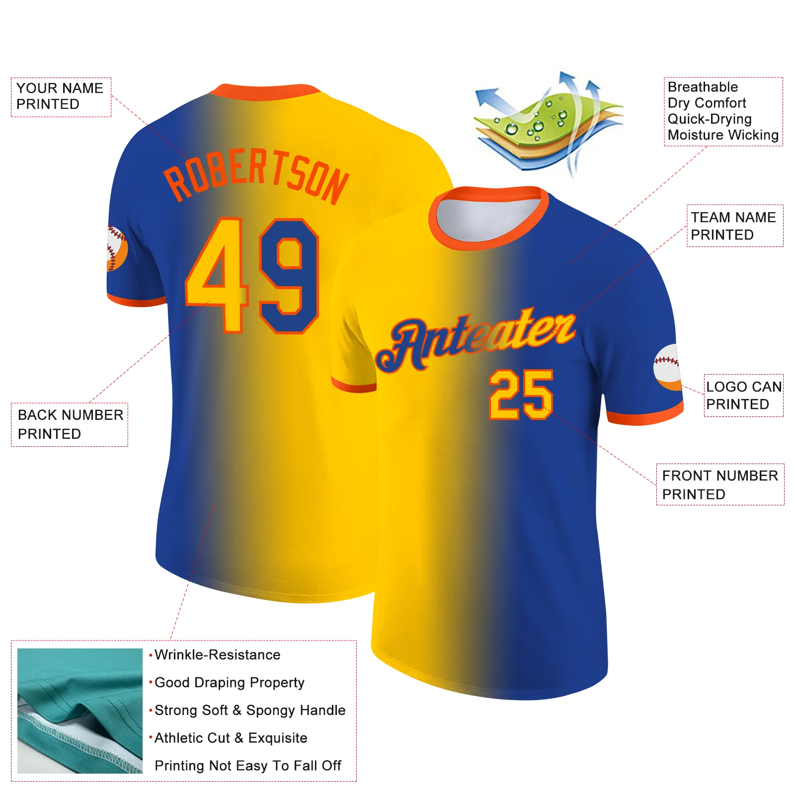 Custom Royal Yellow-Orange Gradient Fashion Performance T-Shirt - Image 2