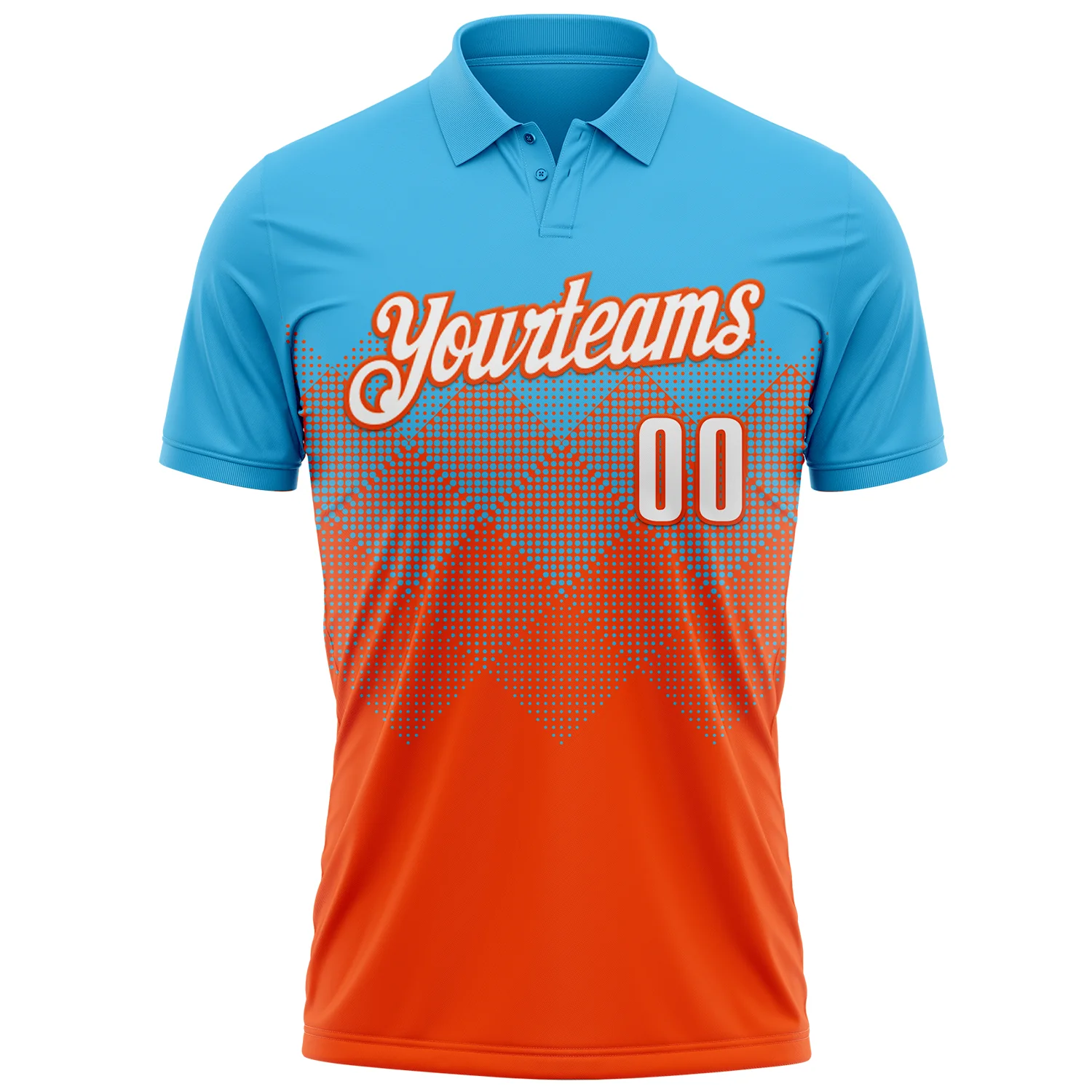 Custom Sky Blue White-Orange 3D Gradient Square Shape Performance Polo Shirt - Image 2