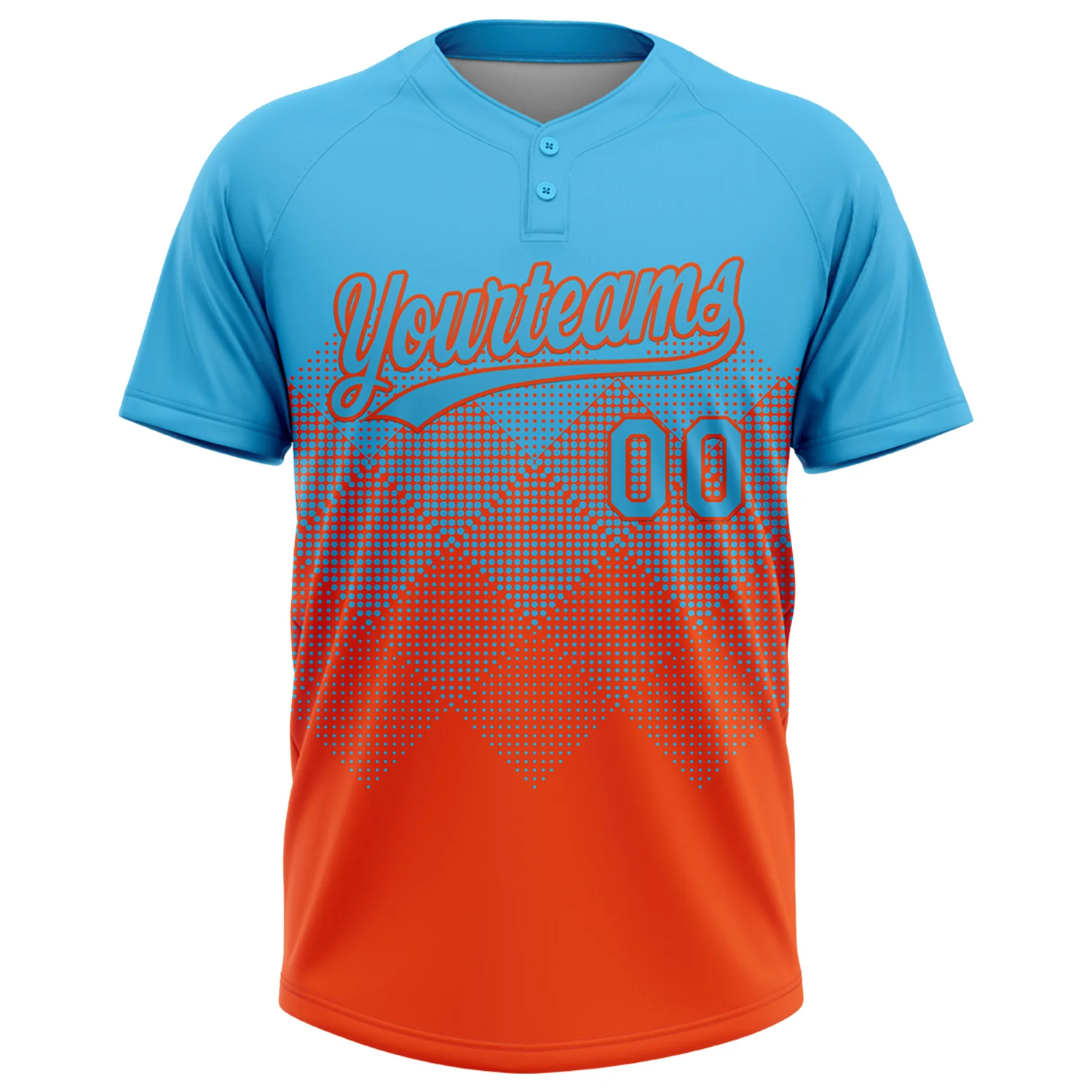 Custom Sky Blue Orange 3D Gradient Square Shape Two-Button Unisex Softball Jersey - Image 2