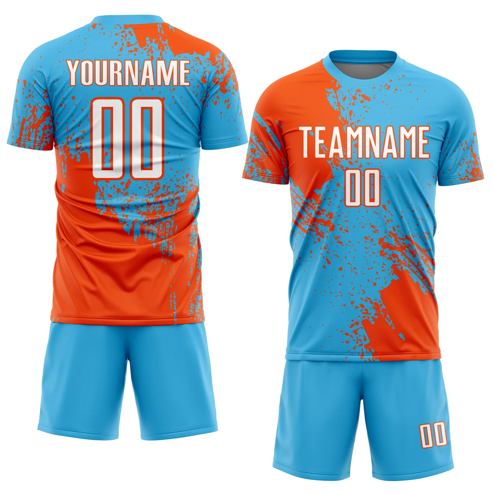Custom Sky Blue White-Orange Abstract Brush Stroke Sports Sublimation Soccer Uniform Jersey - Image 2