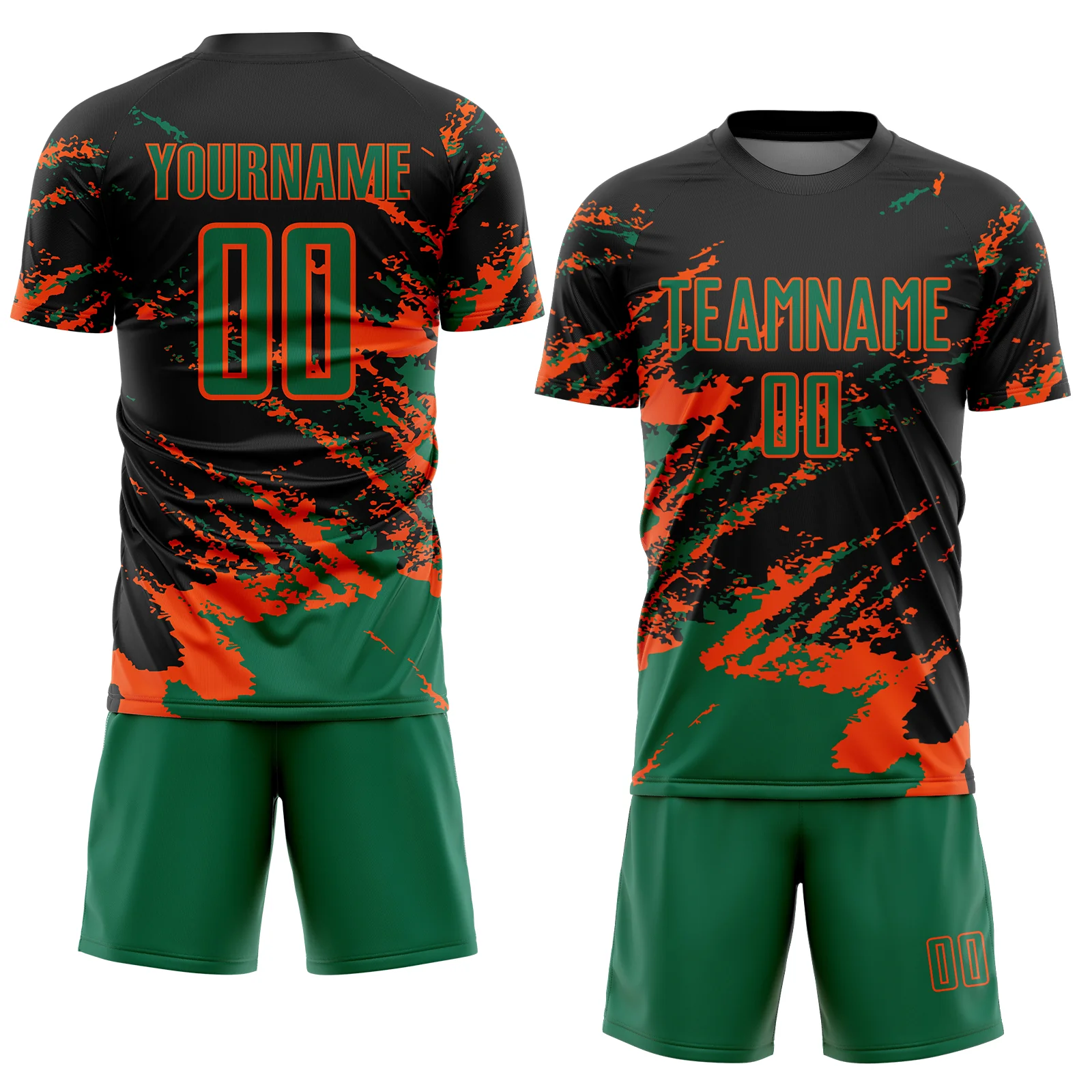Custom Black Kelly Green-Orange Abstract Fragment Art Splash Sports Sublimation Soccer Uniform Jersey - Image 2