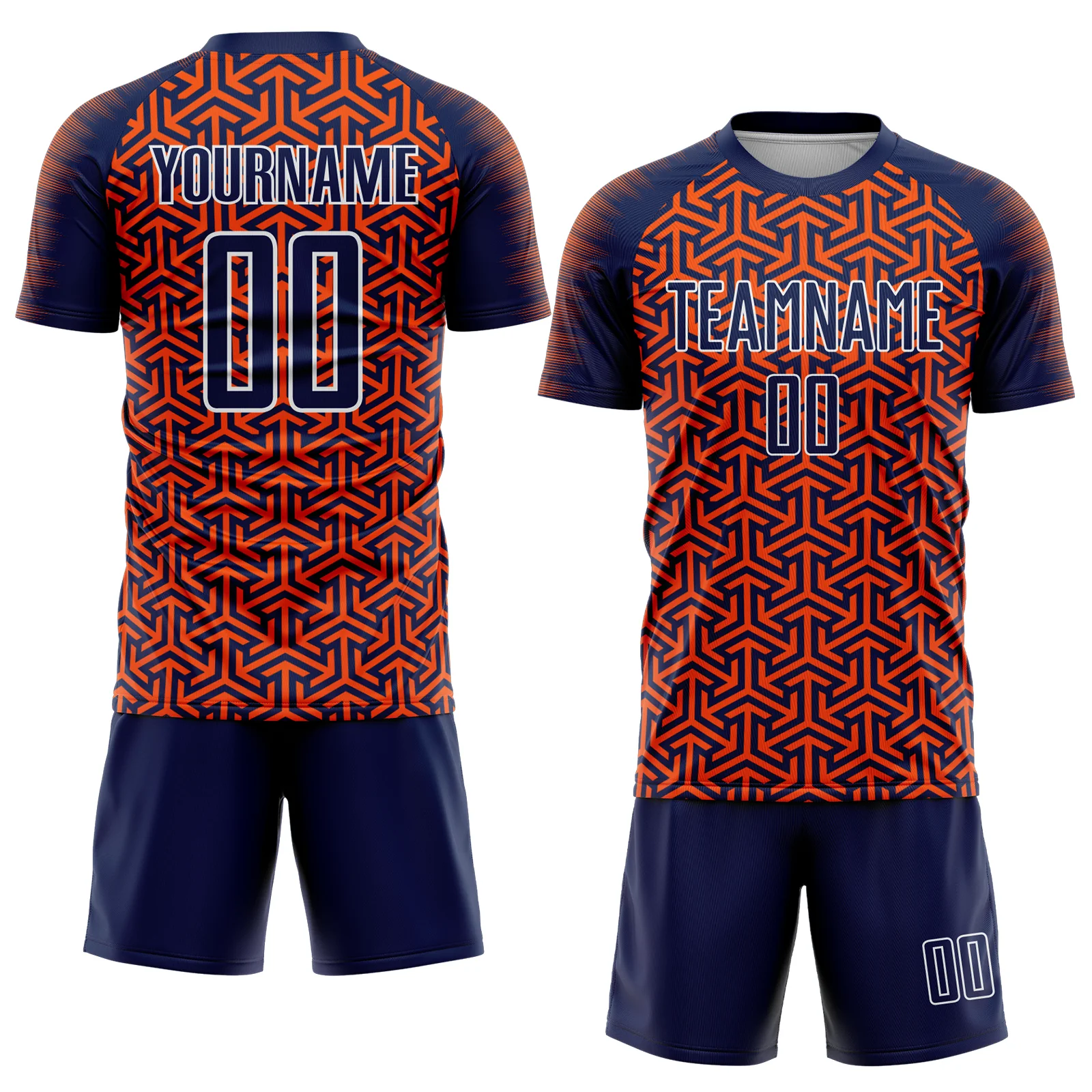Custom Navy Orange-White Geometric Arrow Sublimation Soccer Uniform Jersey - Image 2