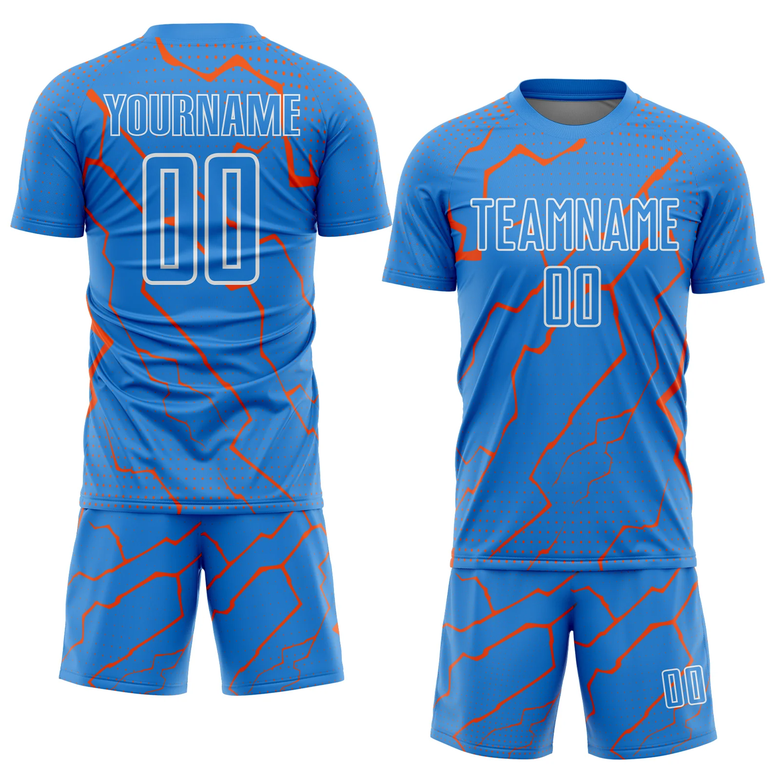 Custom Powder Blue Orange-White Lightning Sports Sublimation Soccer Uniform Jersey - Image 2