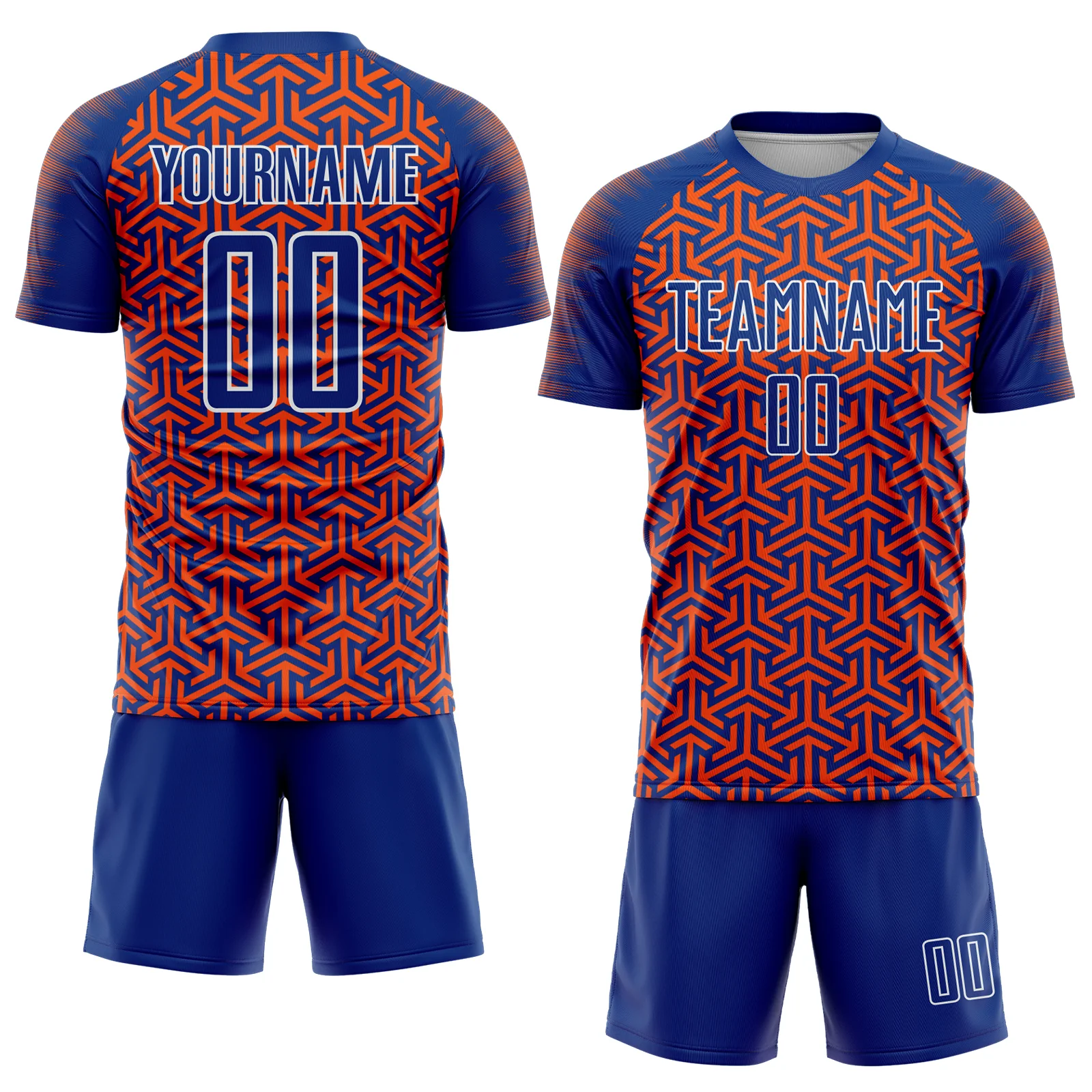 Custom Royal Orange-White Geometric Arrow Sublimation Soccer Uniform Jersey - Image 2