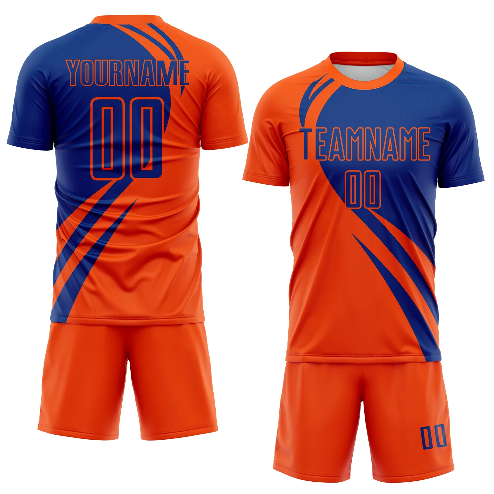 Custom Orange Royal Diagonal Streamline Color Block Swirl Curve Lines Sublimation Soccer Uniform Jersey - Image 2