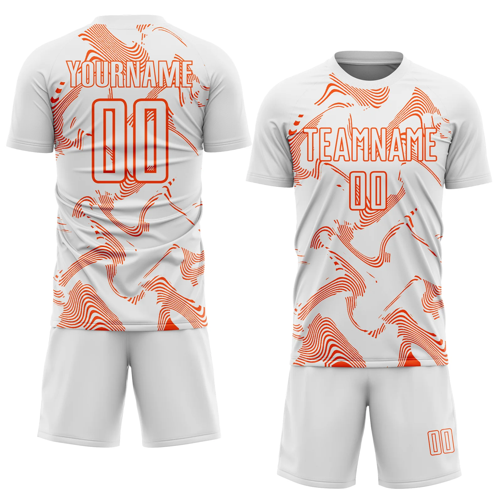 Custom White Orange Curve Lines Sports Sublimation Soccer Uniform Jersey - Image 2