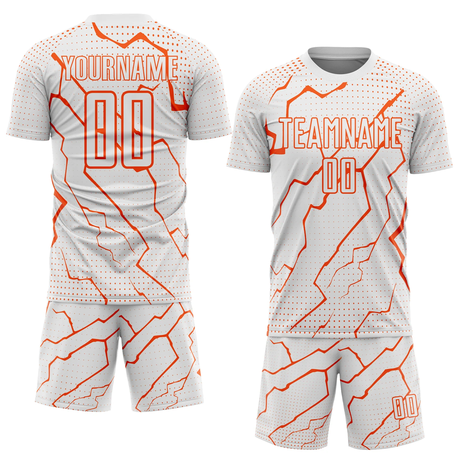 Custom White Orange Lightning Sports Sublimation Soccer Uniform Jersey - Image 2