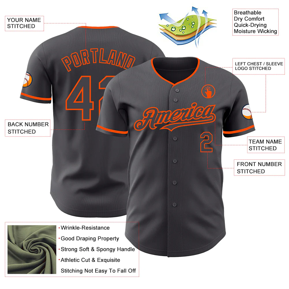 Custom Steel Gray Orange Authentic Baseball Jersey - Image 3