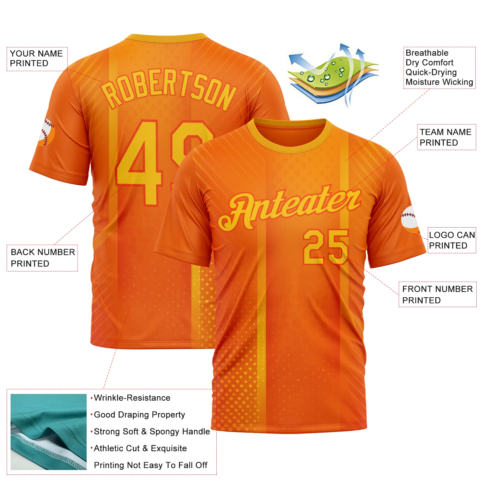 Custom Orange Yellow 3D Pattern Design Gradient Sportswear Performance T-Shirt - Image 2