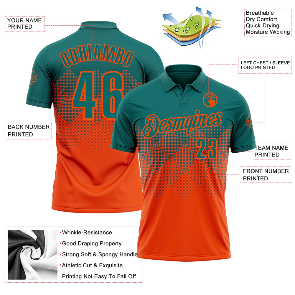 Custom Teal Orange 3D Gradient Square Shape Performance Polo Shirt - Image 3