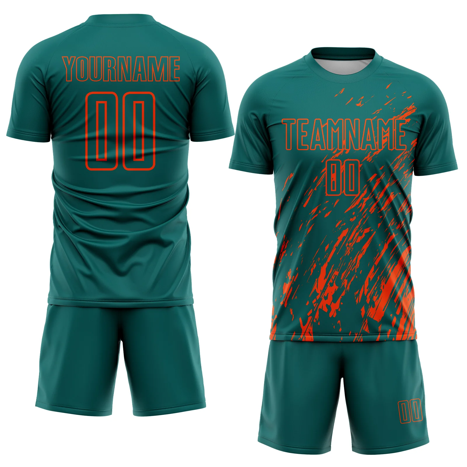 Custom Teal Orange Splash Sublimation Soccer Uniform Jersey - Image 2