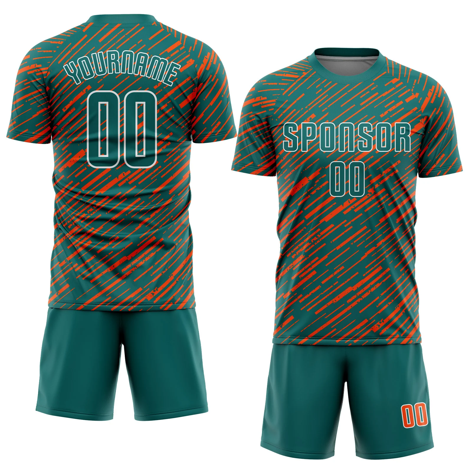 Custom Teal Orange-White Line Sports Sublimation Soccer Uniform Jersey - Image 2