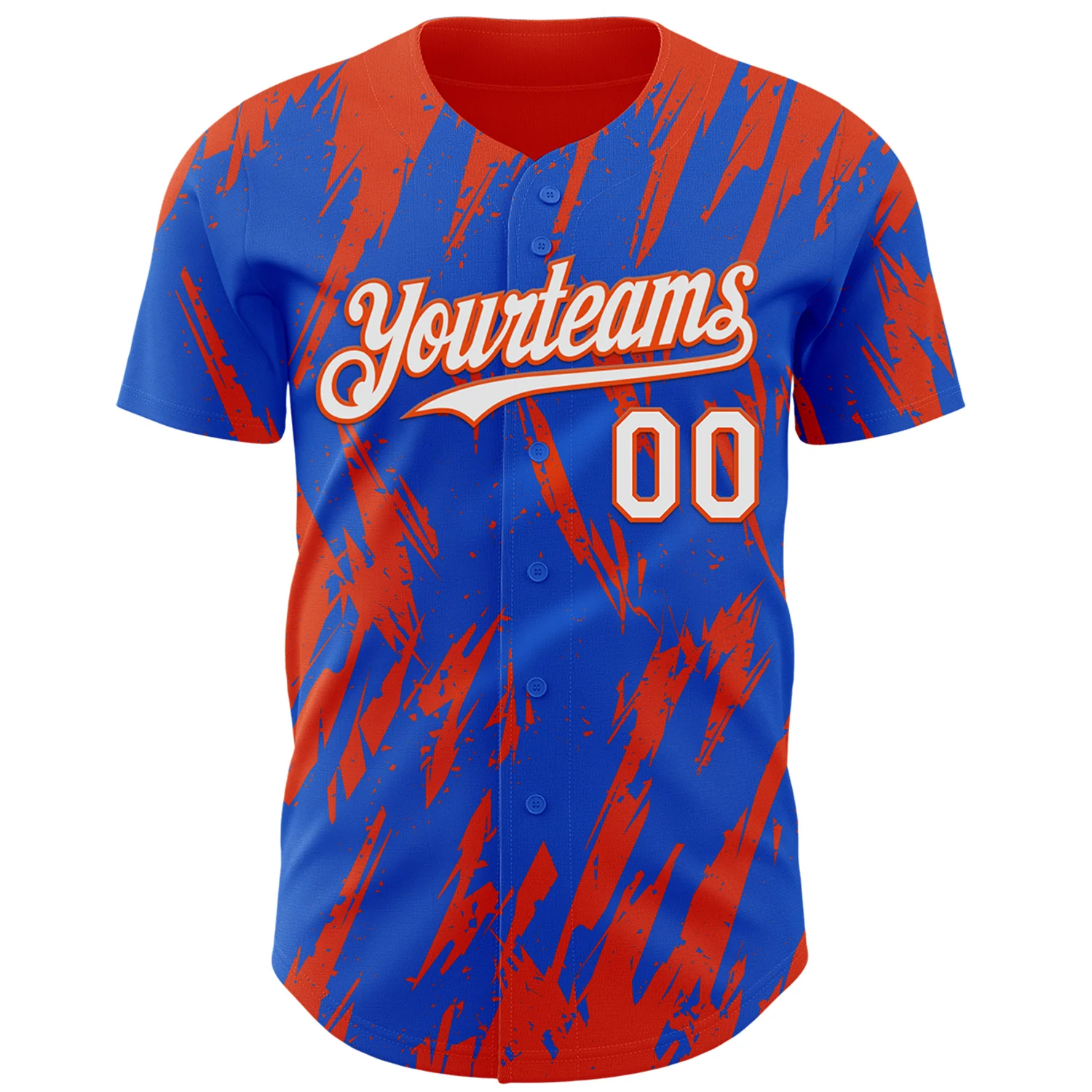 Custom Thunder Blue White-Orange Splatter Torn Sharp Brush Stroke Authentic Baseball Jersey - Image 2