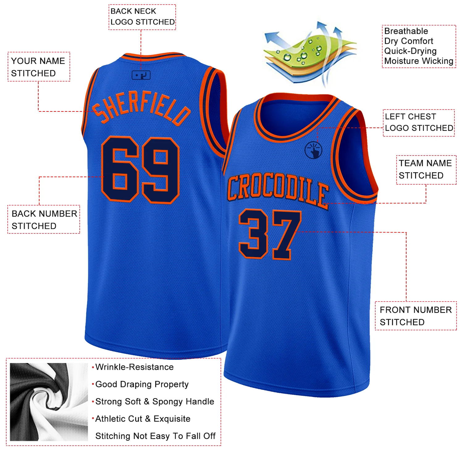 Custom Thunder Blue Navy-Orange Authentic Basketball Jersey - Image 2