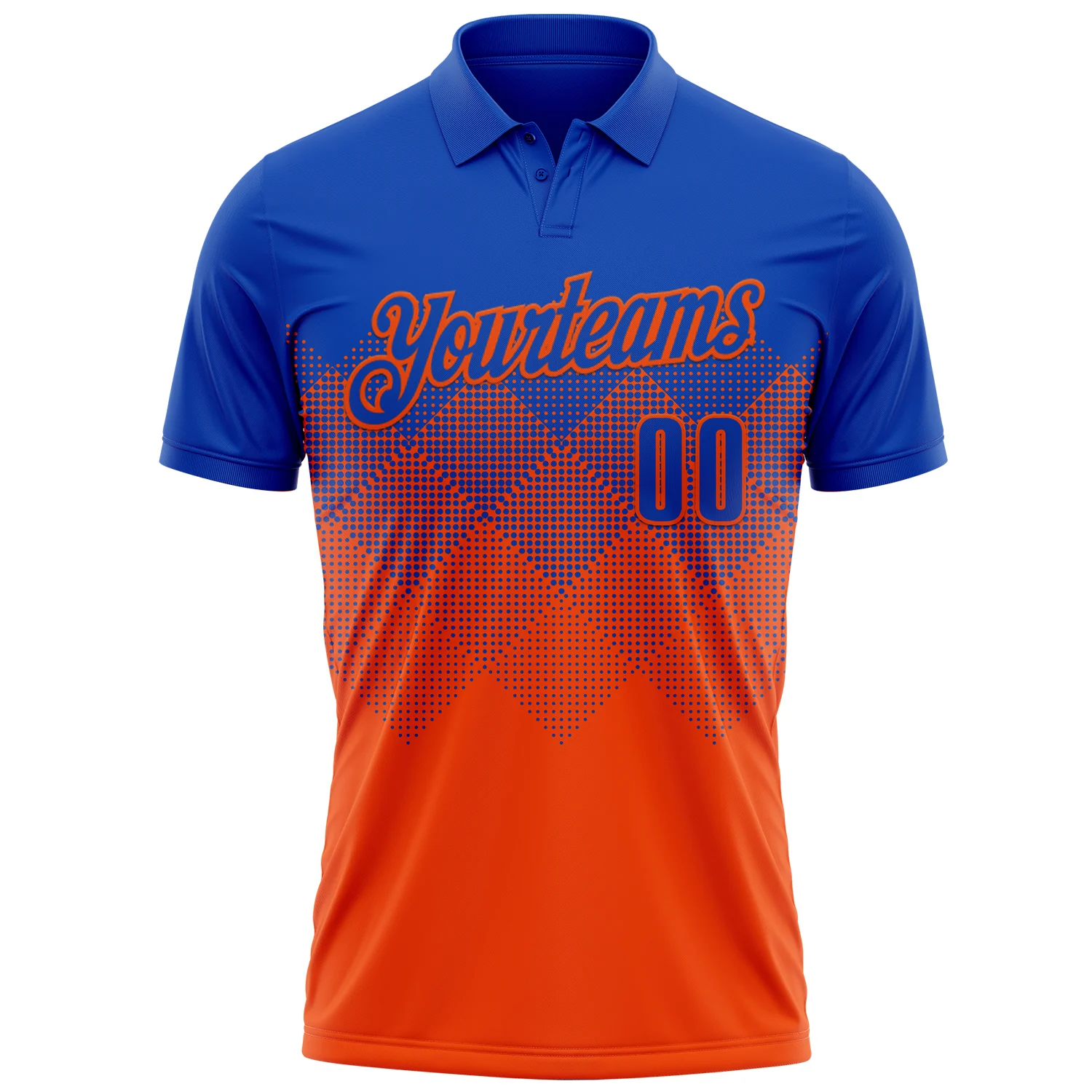 Custom Thunder Blue Orange 3D Gradient Square Shape Performance Polo Shirt - Image 2
