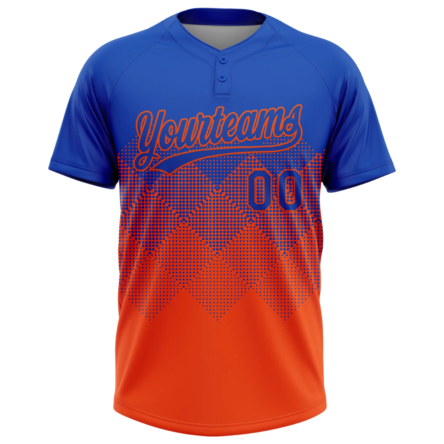 Custom Thunder Blue Orange 3D Gradient Square Shape Two-Button Unisex Softball Jersey - Image 2