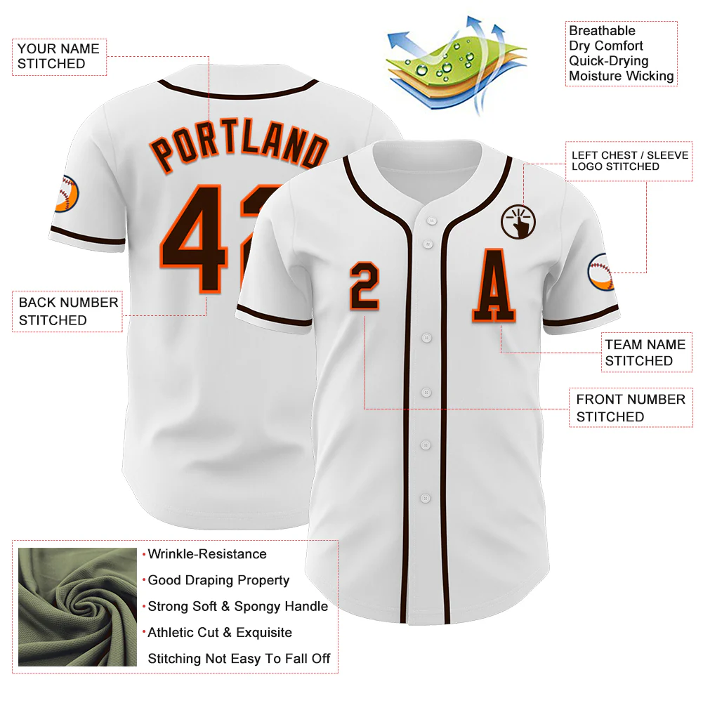 Custom White Brown-Orange Authentic Baseball Jersey - Image 2