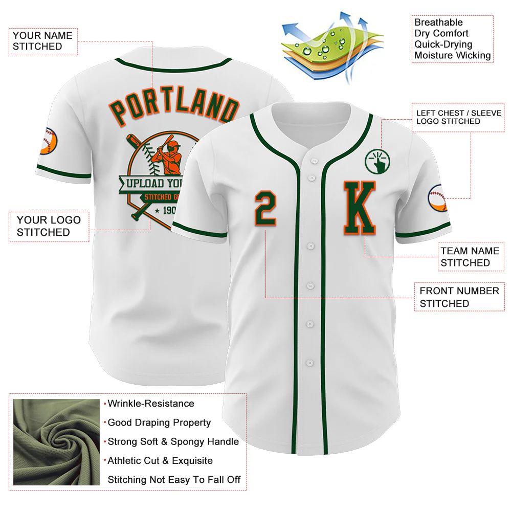 Custom White Green-Orange Authentic Baseball Jersey - Image 6