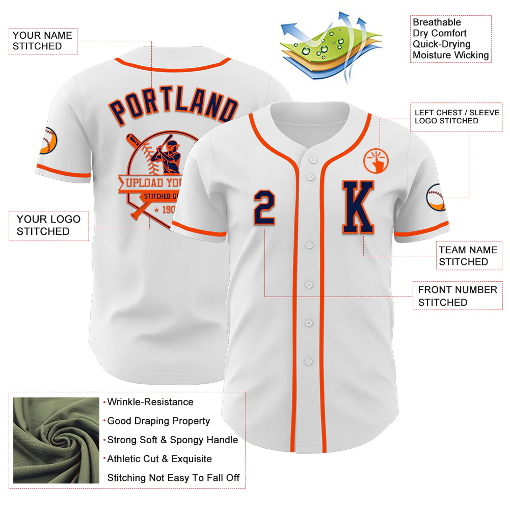 Custom White Navy-Orange Authentic Baseball Jersey - Image 6