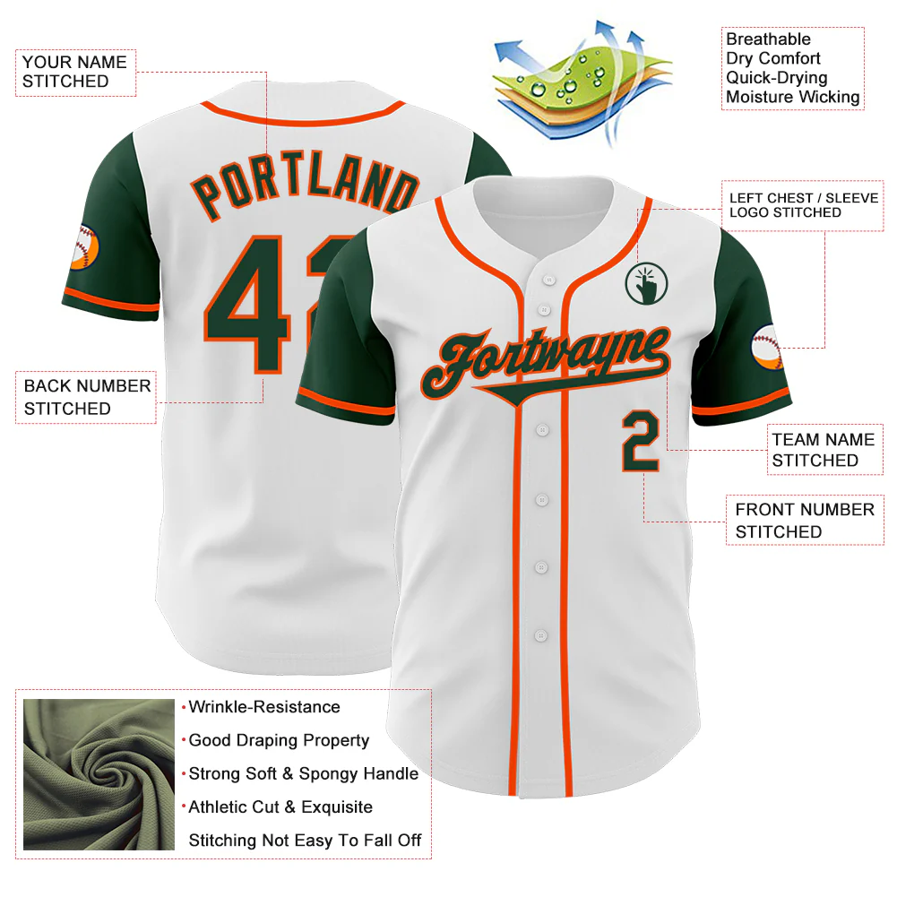 Custom White Green-Orange Authentic Two Tone Baseball Jersey - Image 3