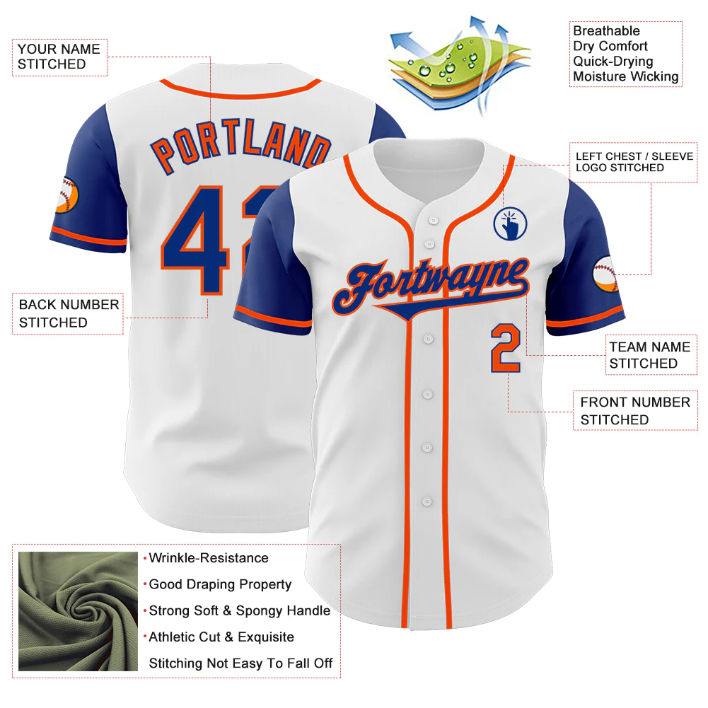 Custom White Royal-Orange Authentic Two Tone Baseball Jersey - Image 3