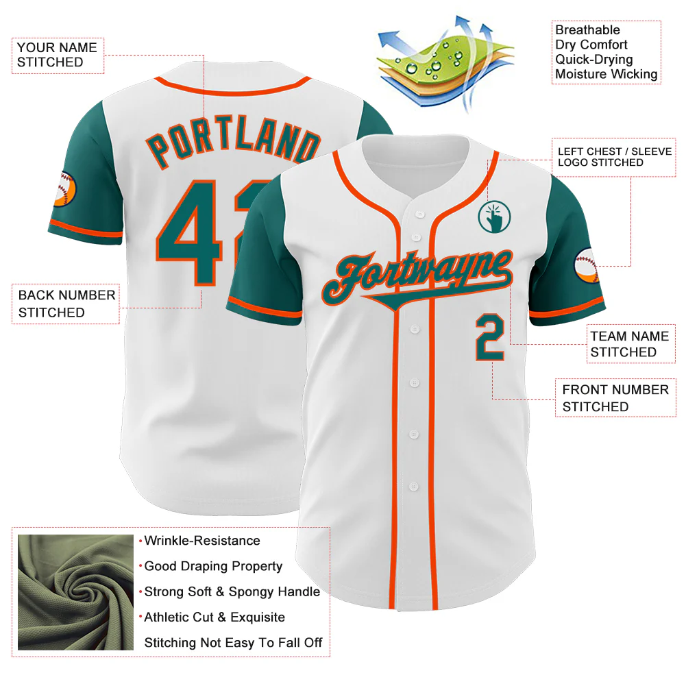 Custom White Teal-Orange Authentic Two Tone Baseball Jersey - Image 3