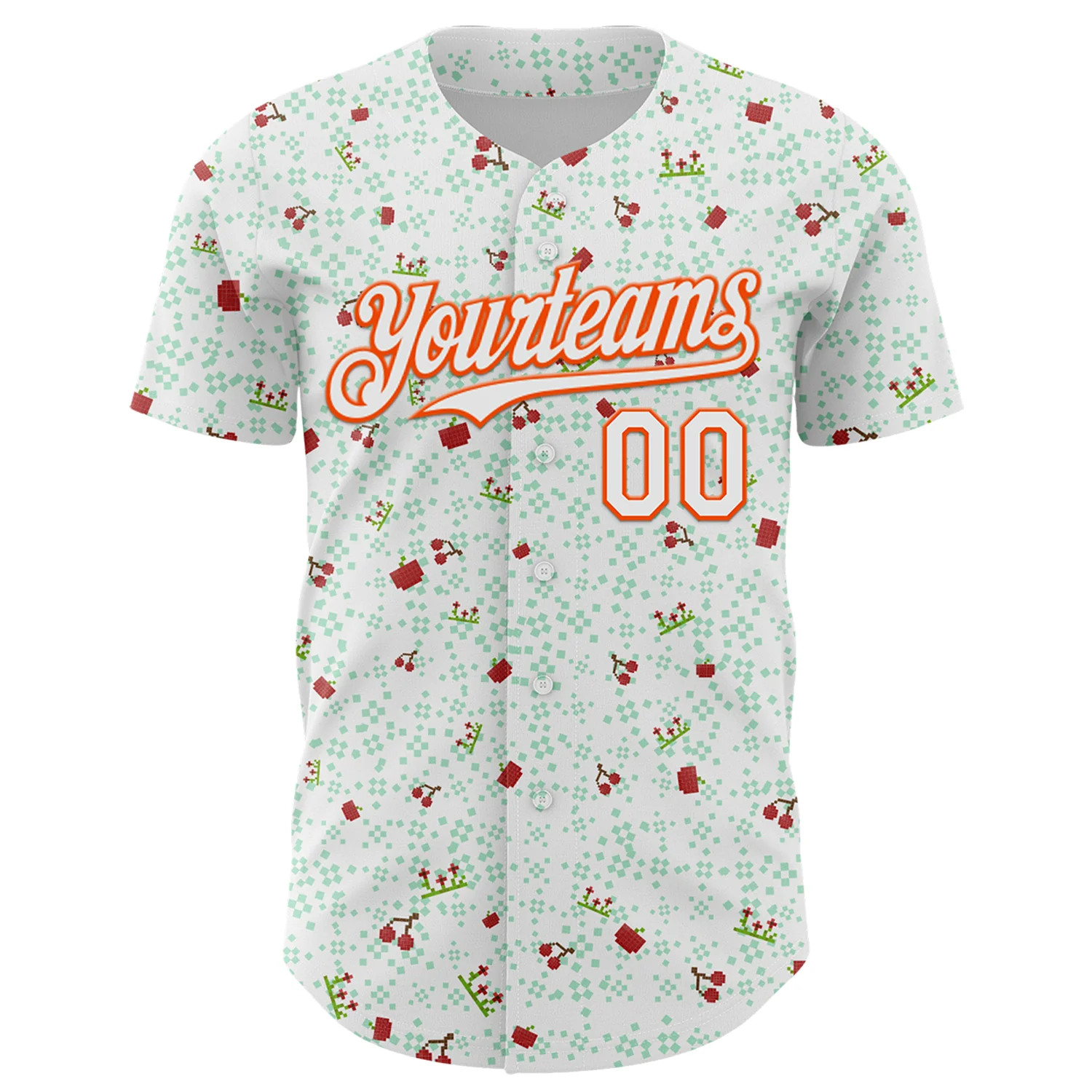 Custom White Orange 3D Pattern Design Retro Pixel Arcade Game Authentic Baseball Jersey - Image 2