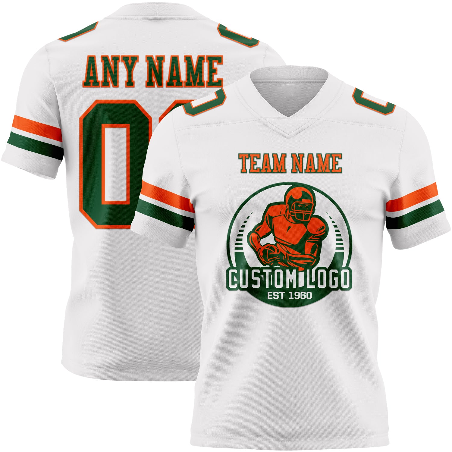 Custom White Green-Orange Authentic Football Jersey - Image 2