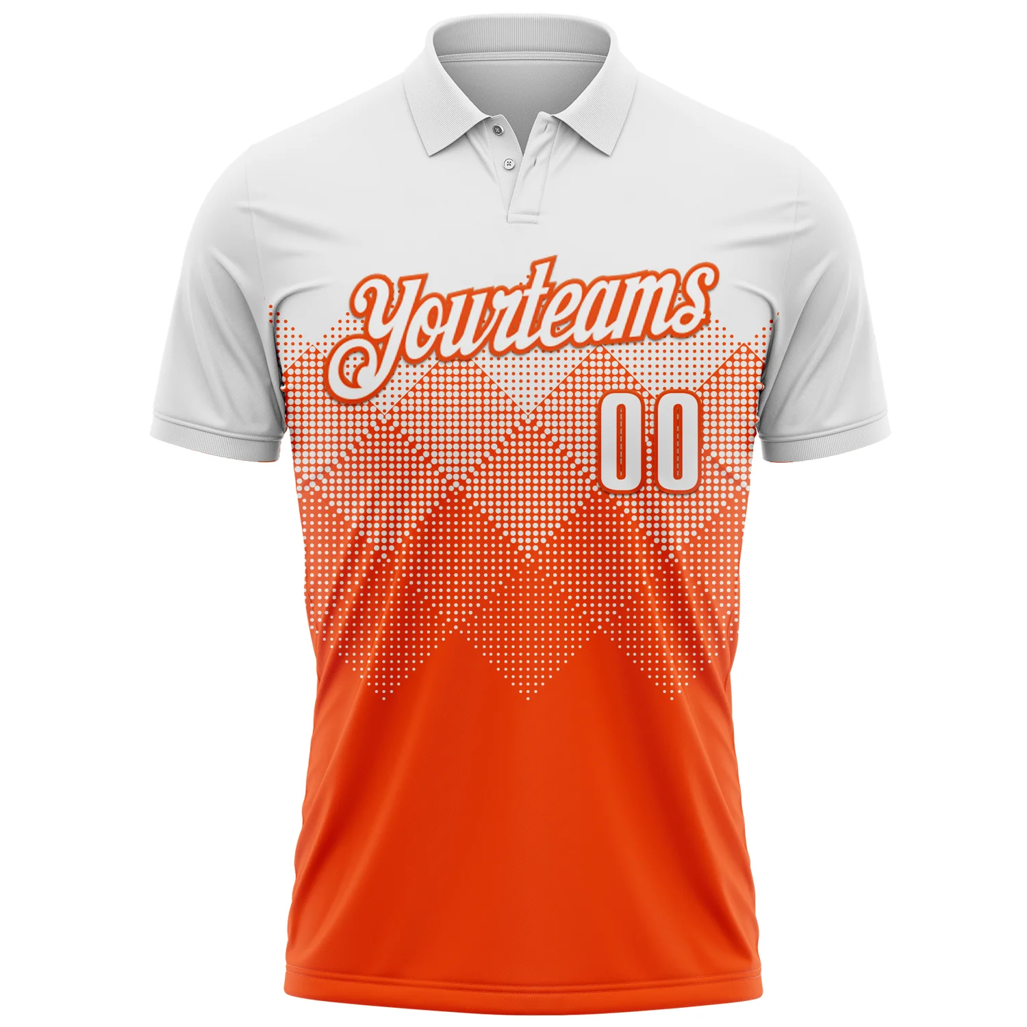 Custom White Orange 3D Pattern Design Gradient Square Shape Performance Polo Shirt - Image 2