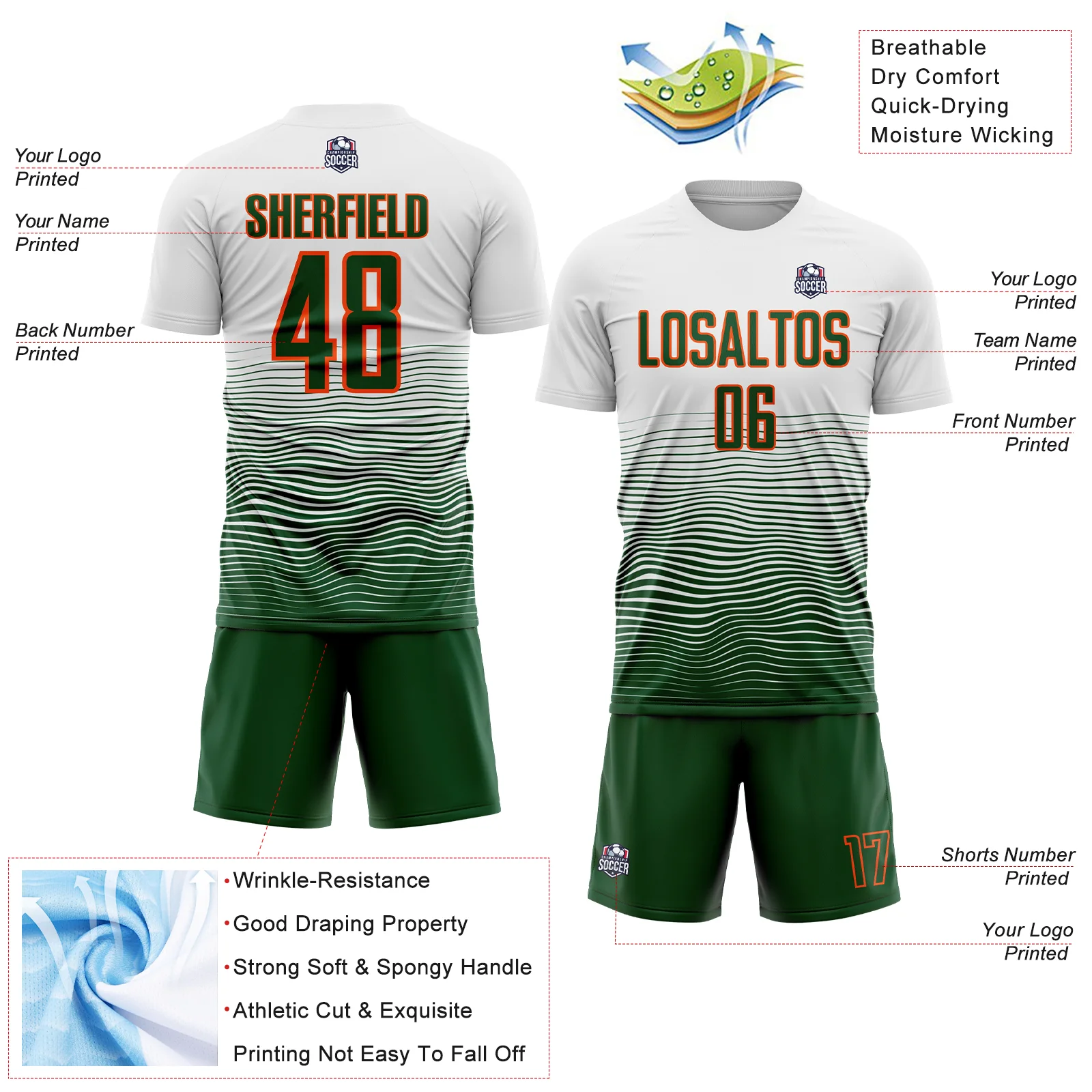 Custom White Green-Orange Gradient Line Sublimation Soccer Uniform Jersey - Image 4