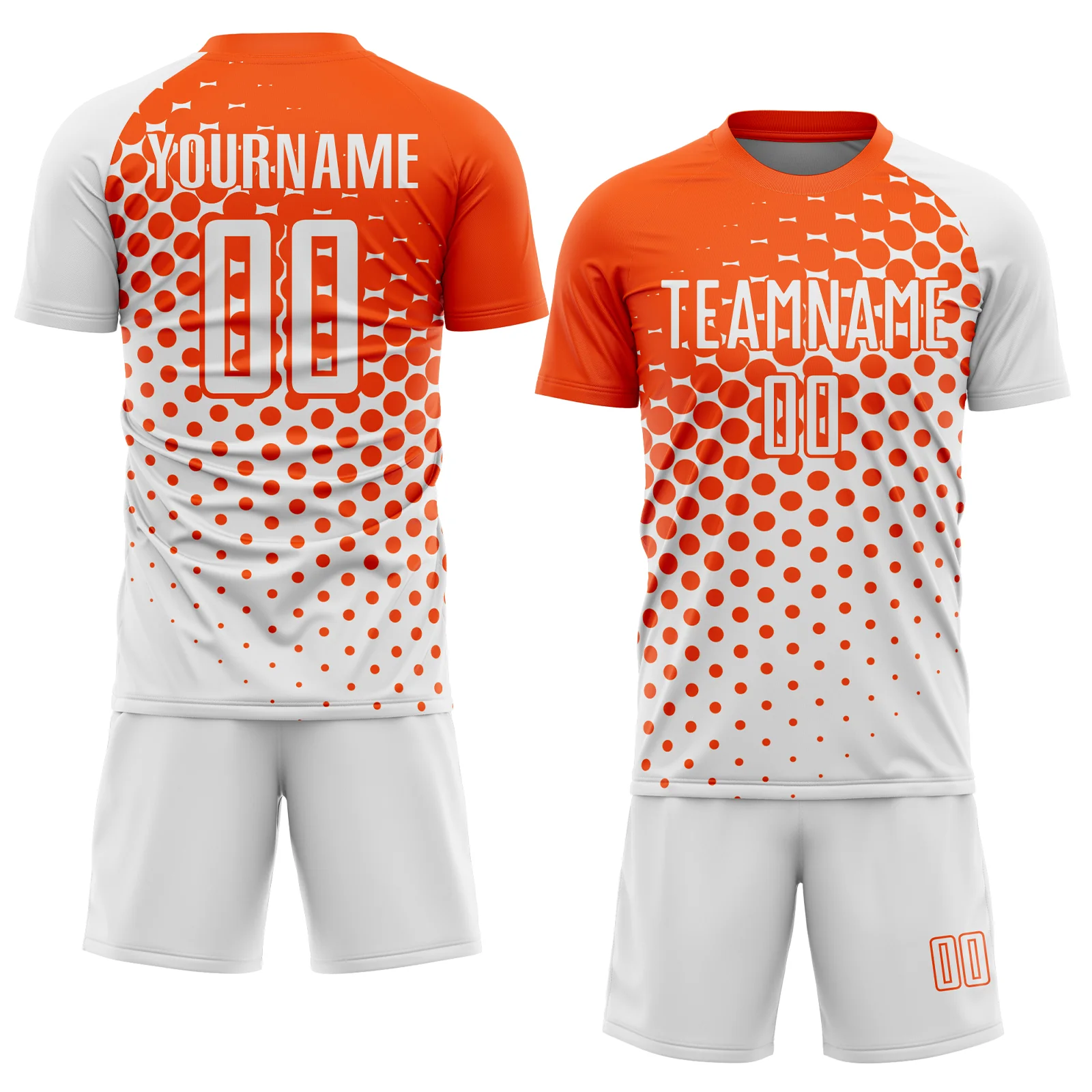 Custom White Orange Modern Polka Dot Sublimation Soccer Uniform Jersey - Image 2