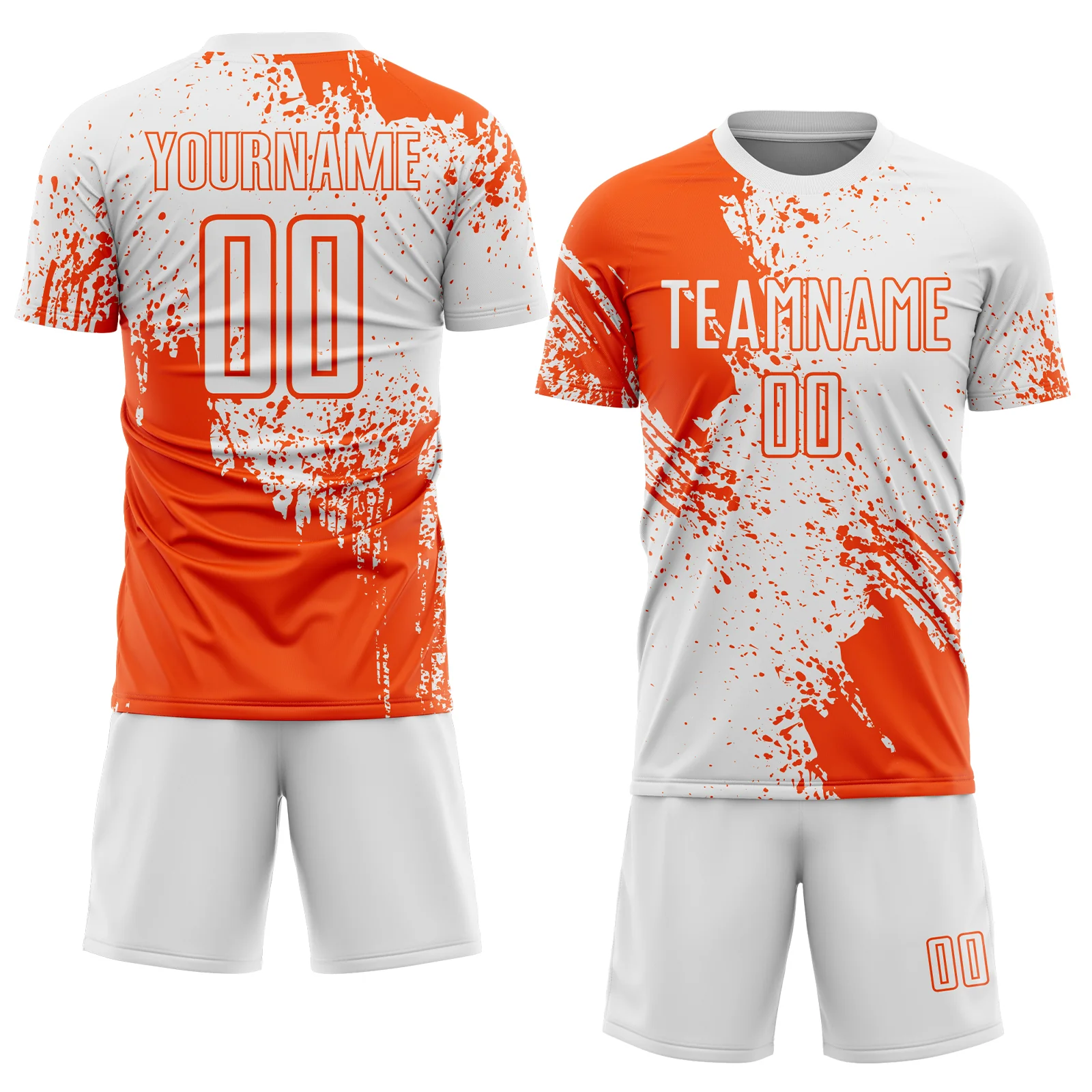 Custom White Orange Abstract Brush Stroke Sports Sublimation Soccer Uniform Jersey - Image 2