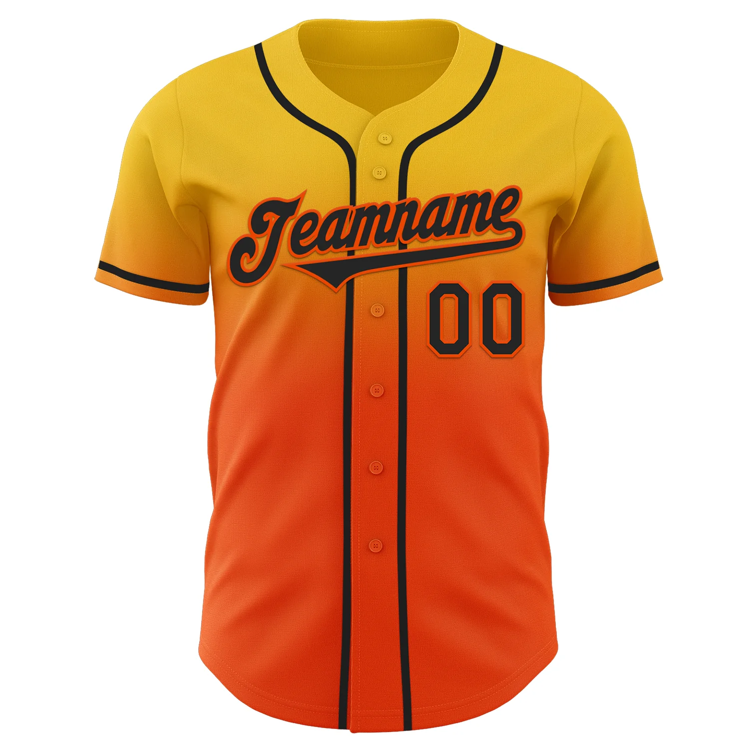 Custom Yellow Black-Orange Authentic Fade Fashion Baseball Jersey - Image 2