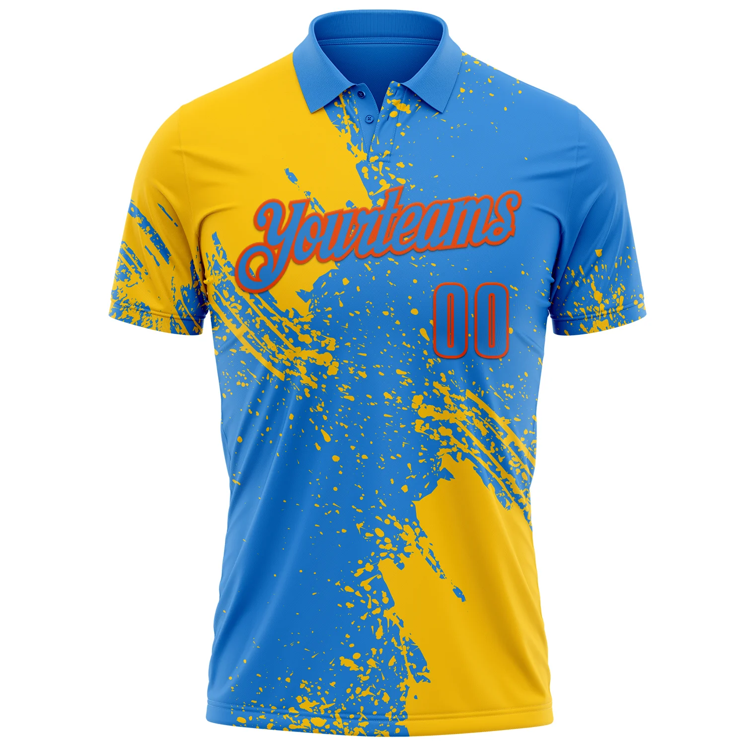 Custom Yellow Powder Blue-Orange 3D Pattern Design Abstract Brush Stroke Performance Polo Shirt - Image 2
