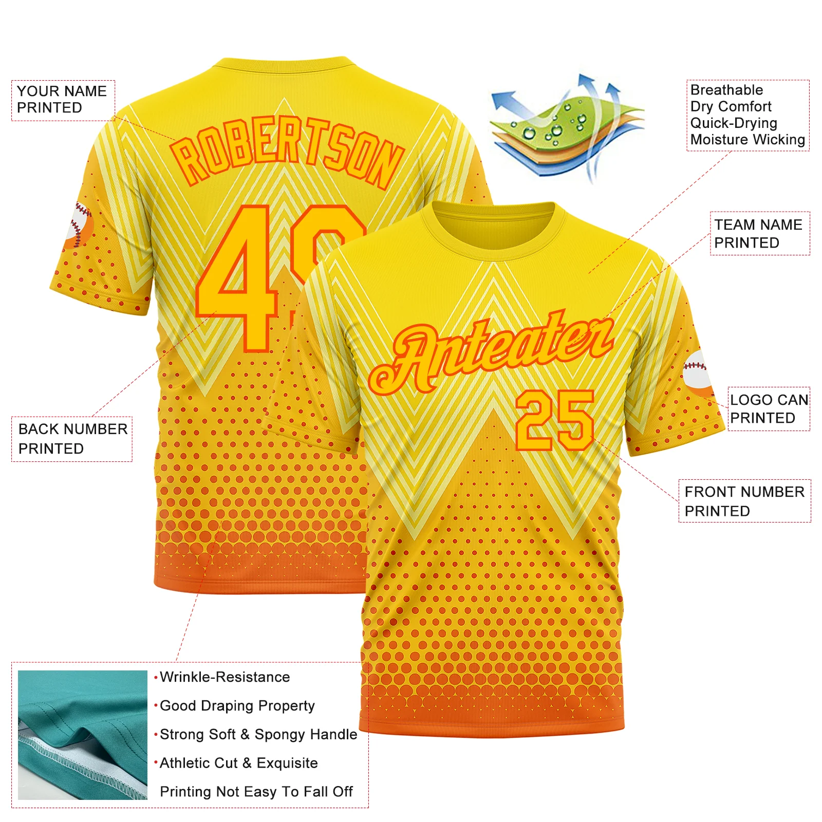 Custom Yellow Orange 3D Pattern Design Spain Sportswear Performance T-Shirt - Image 2