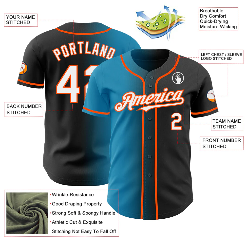 Custom Black White Panther Blue-Orange Authentic Gradient Fashion Baseball Jersey - Image 3