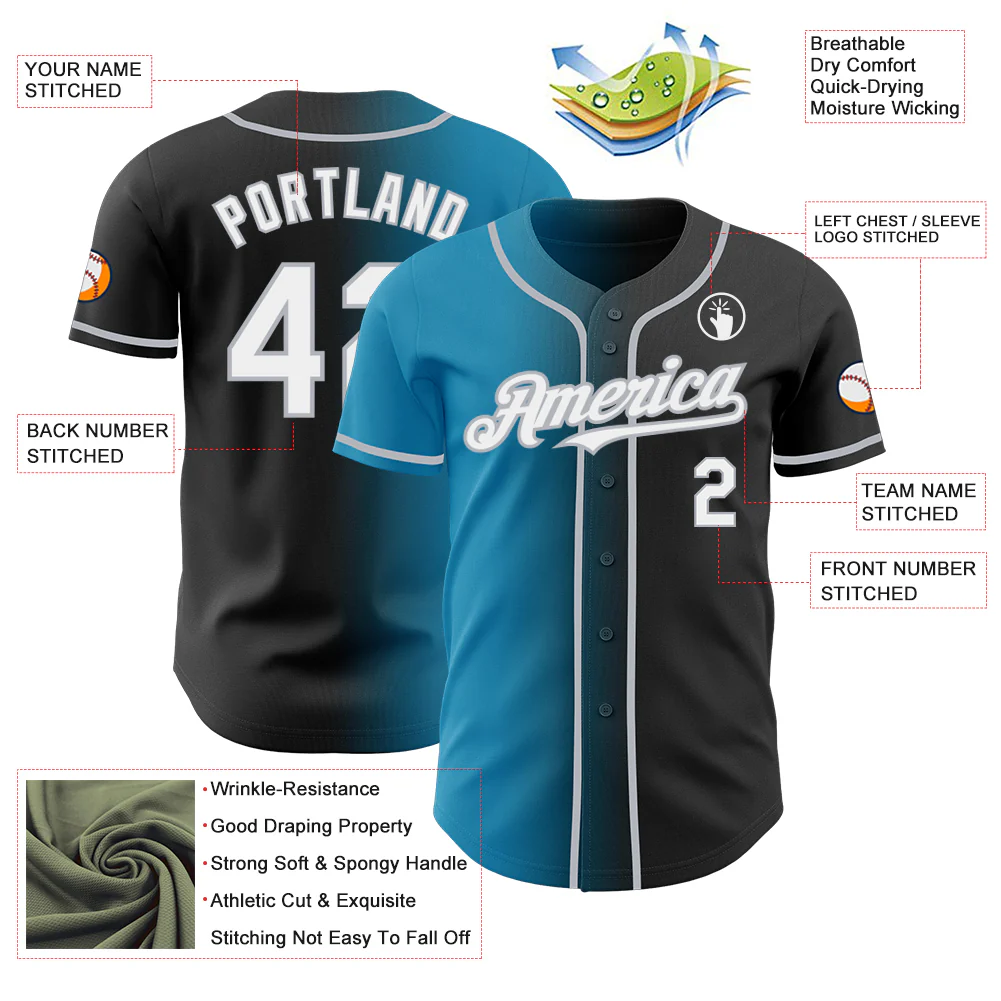 Custom Black White Panther Blue-Gray Authentic Gradient Fashion Baseball Jersey - Image 3