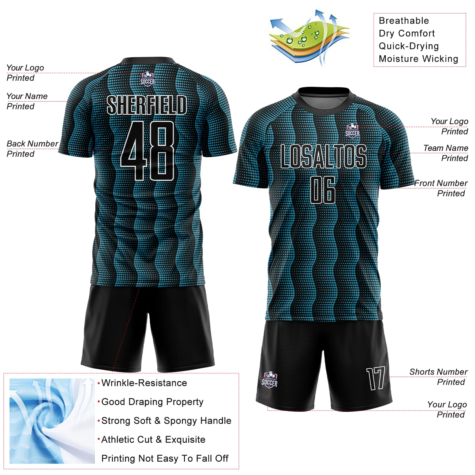 Custom Black Panther Blue-White Geometric Shape Sublimation Soccer Uniform Jersey - Image 4