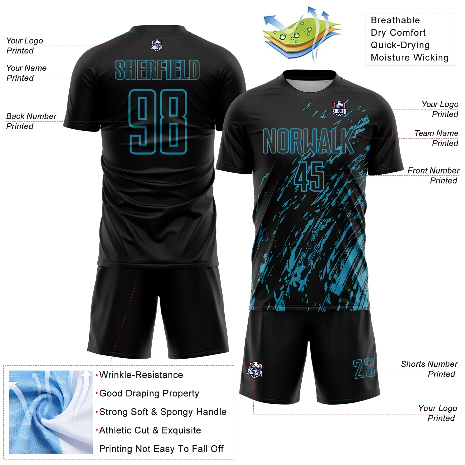 Custom Black Panther Blue Splash Sublimation Soccer Uniform Jersey - Image 4