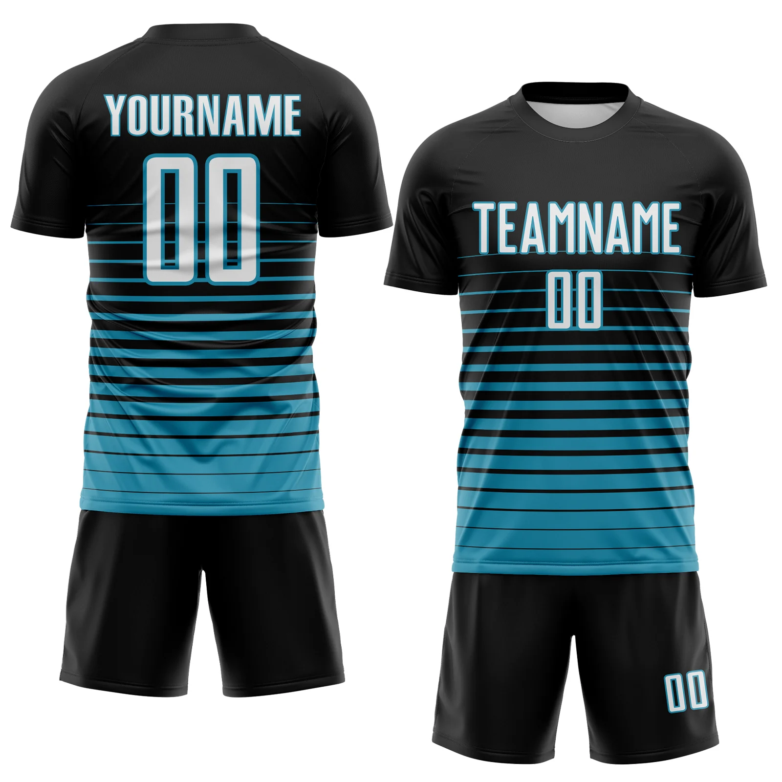 Custom Black White-Panther Blue Gradient Pinstripe Sublimation Soccer Uniform Jersey - Image 2