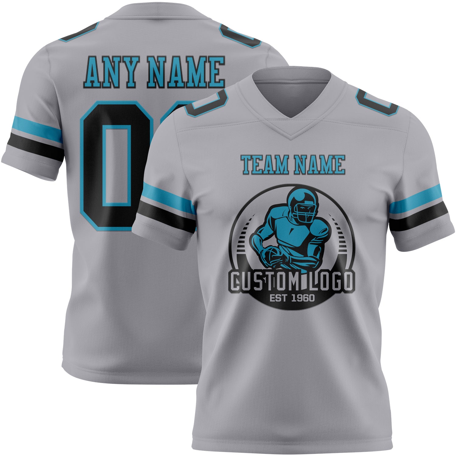 Custom Gray Black-Panther Blue Authentic Football Jersey - Image 2