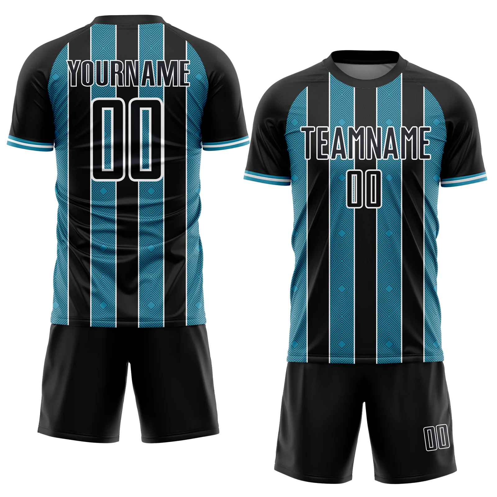 Custom Black Panther Blue-White Pinstripe Line Sports Sublimation Soccer Uniform Jersey - Image 2