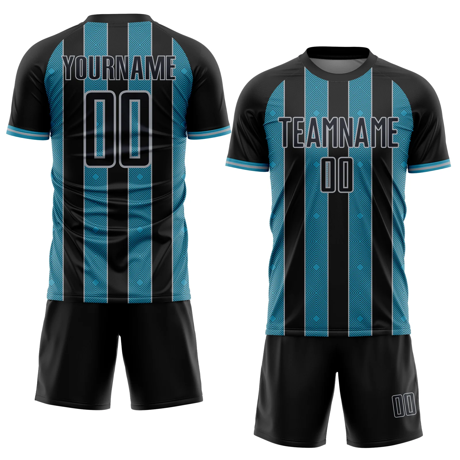 Custom Black Panther Blue-Gray Pinstripe Line Sports Sublimation Soccer Uniform Jersey - Image 2