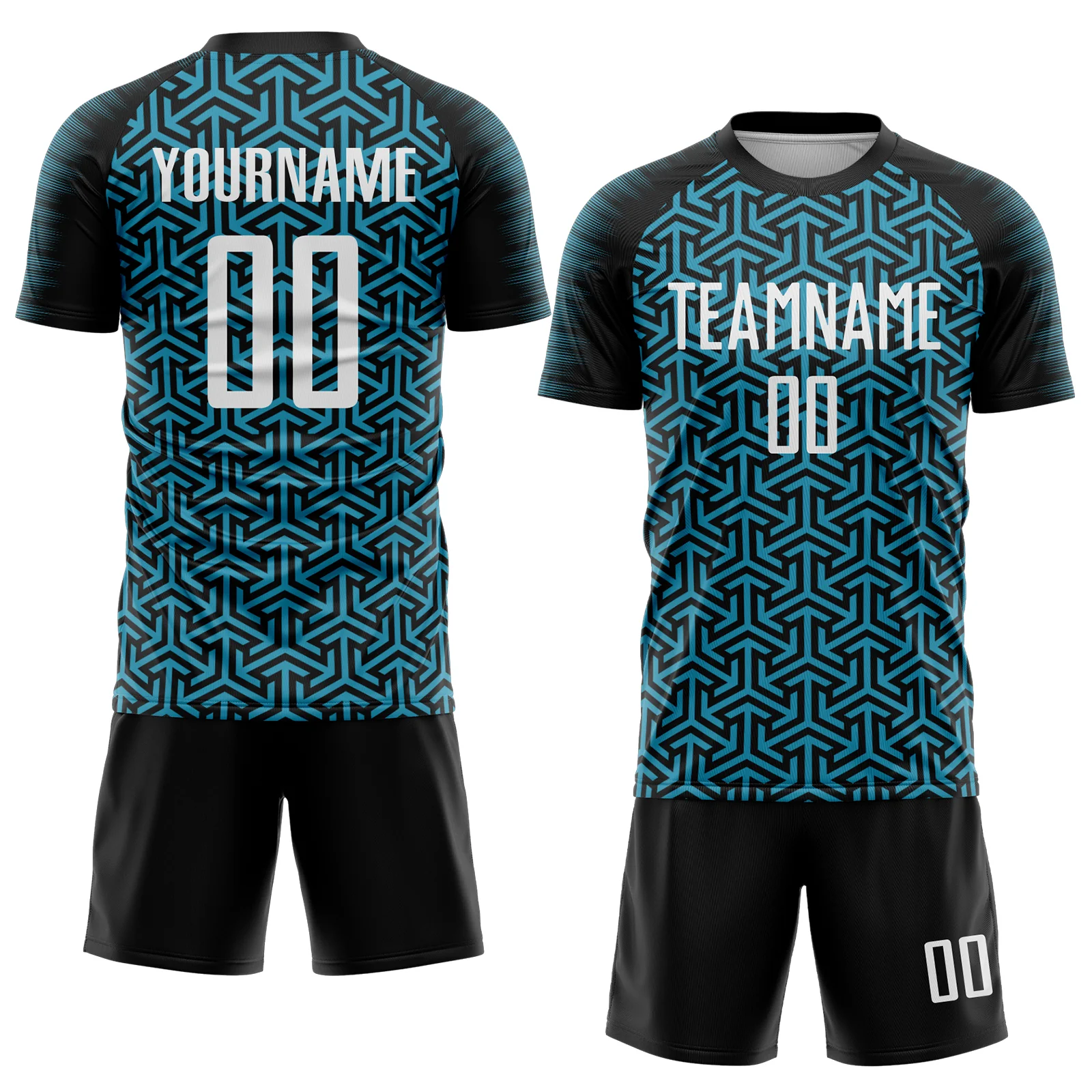 Custom Black White-Panther Blue Geometric Arrow Sublimation Soccer Uniform Jersey - Image 2